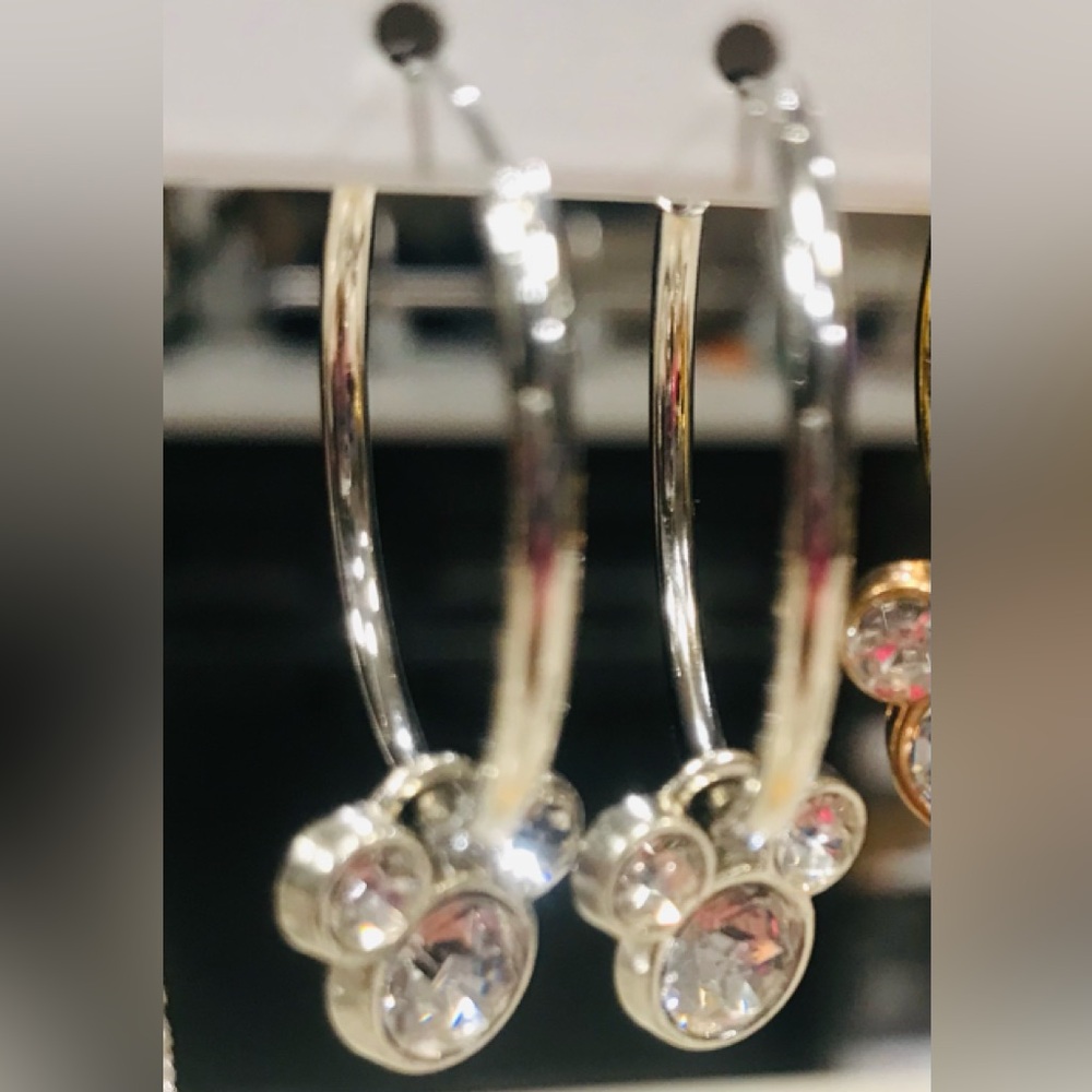 Silver crystal Mickey Mouse Disney Hoop minimalist charm earrings